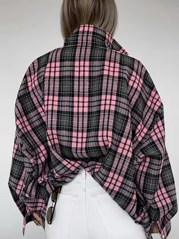 Chiara - Women's Oversized Plaid Shirt with Button Front