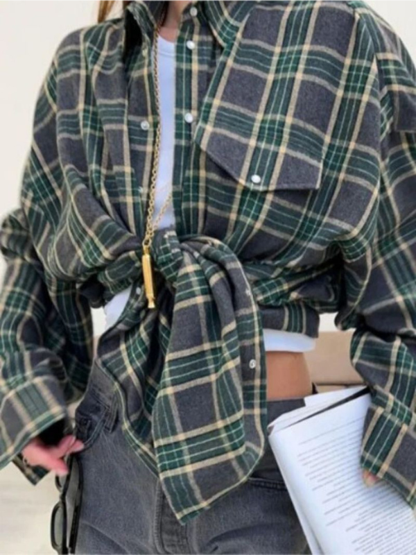 Chiara - Women's Oversized Plaid Shirt with Button Front