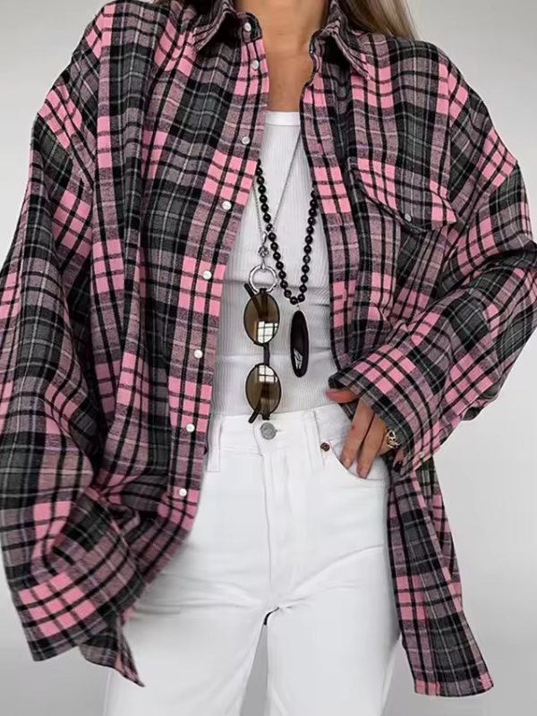 Chiara - Women's Oversized Plaid Shirt with Button Front