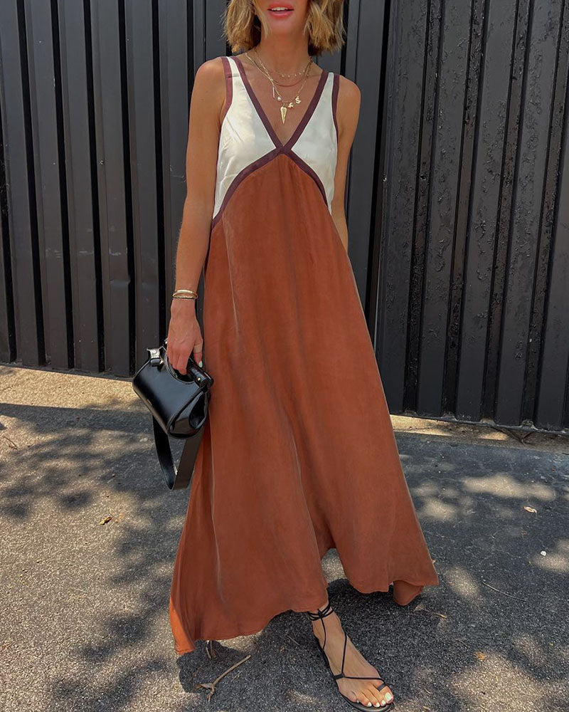 Stylish V-neck Colorblock Dress Elegant - photo 2