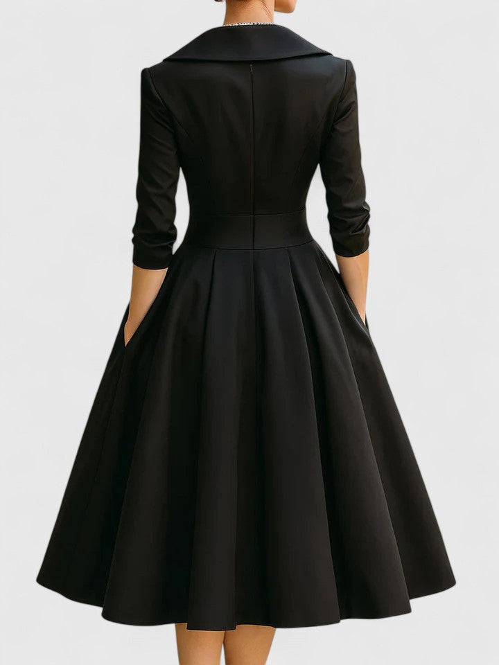 Tereza - Women's Midi Dress with Defined Waist