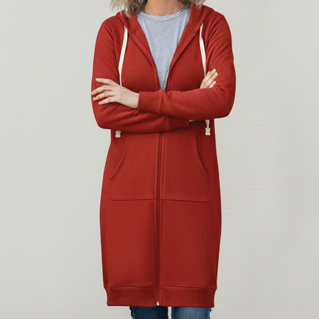 Veronica - Women's Long Hooded Jumper - Red