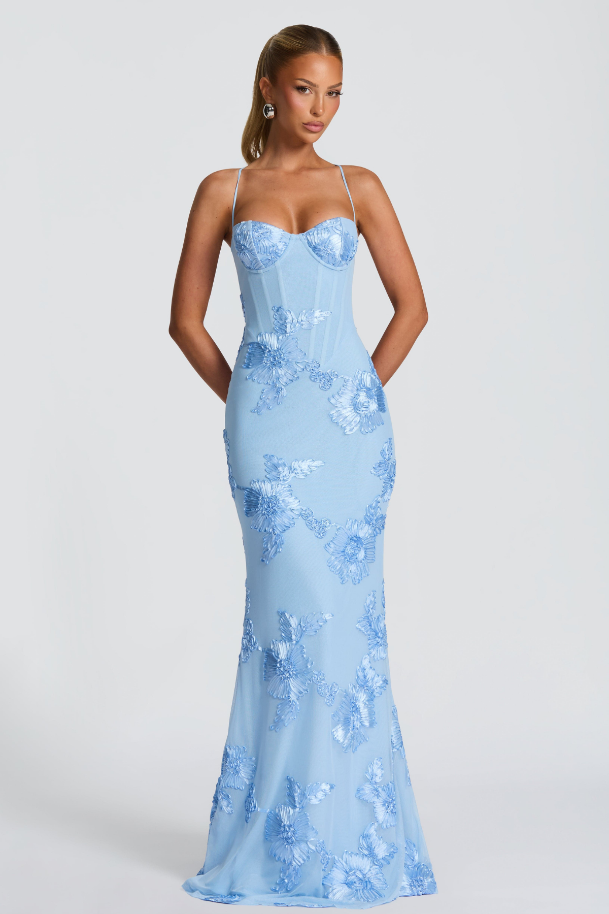 Women's Wedding Guest Floral Sheath Maxi Dress with Lace-Up Back