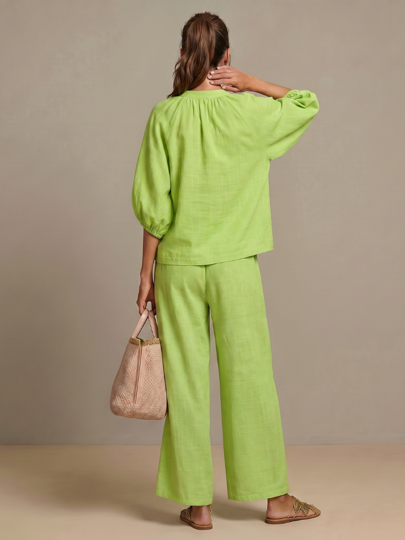 Women's Zip Front Blouson Top Wide Leg Set - photo 8