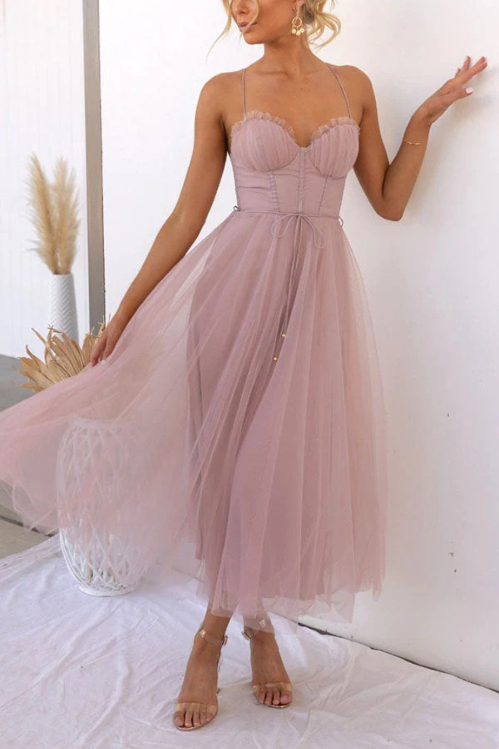 Robe Midi Femme Bustier en Tulle Élégant pour Soirées et Occasions Romantiques
