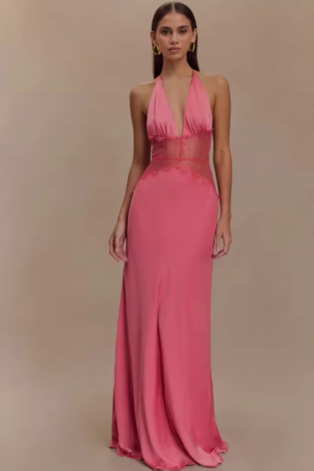 Women's Halter Neck Wedding Guest Maxi Dress with Flattering Drape