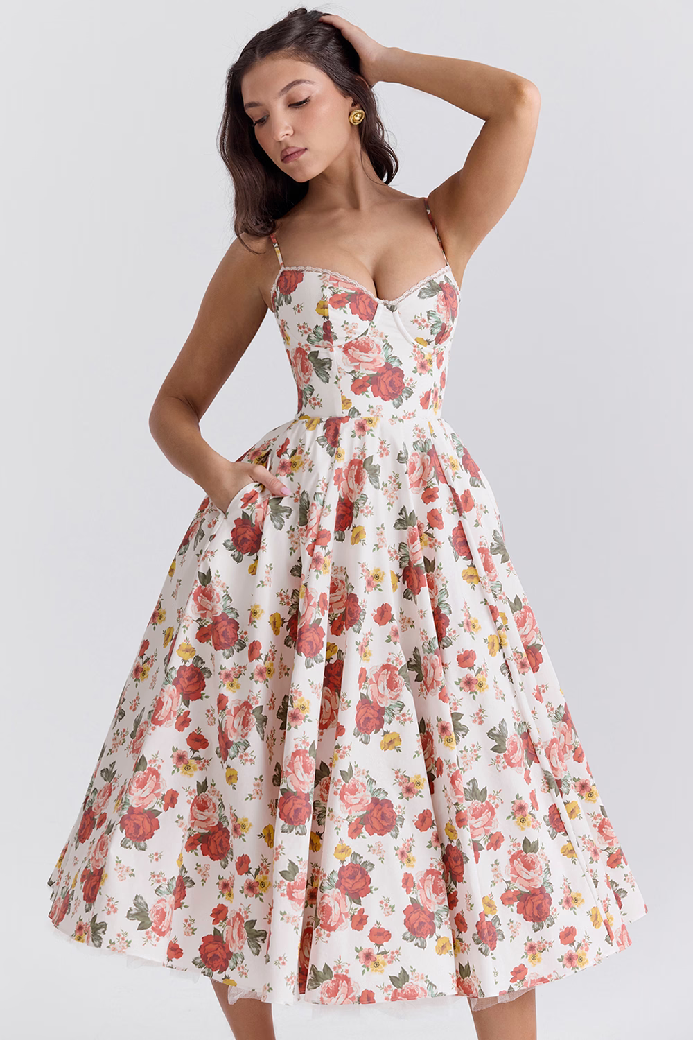 Women's Satin Flared Evening Dress with Fitted Bodice - photo 14
