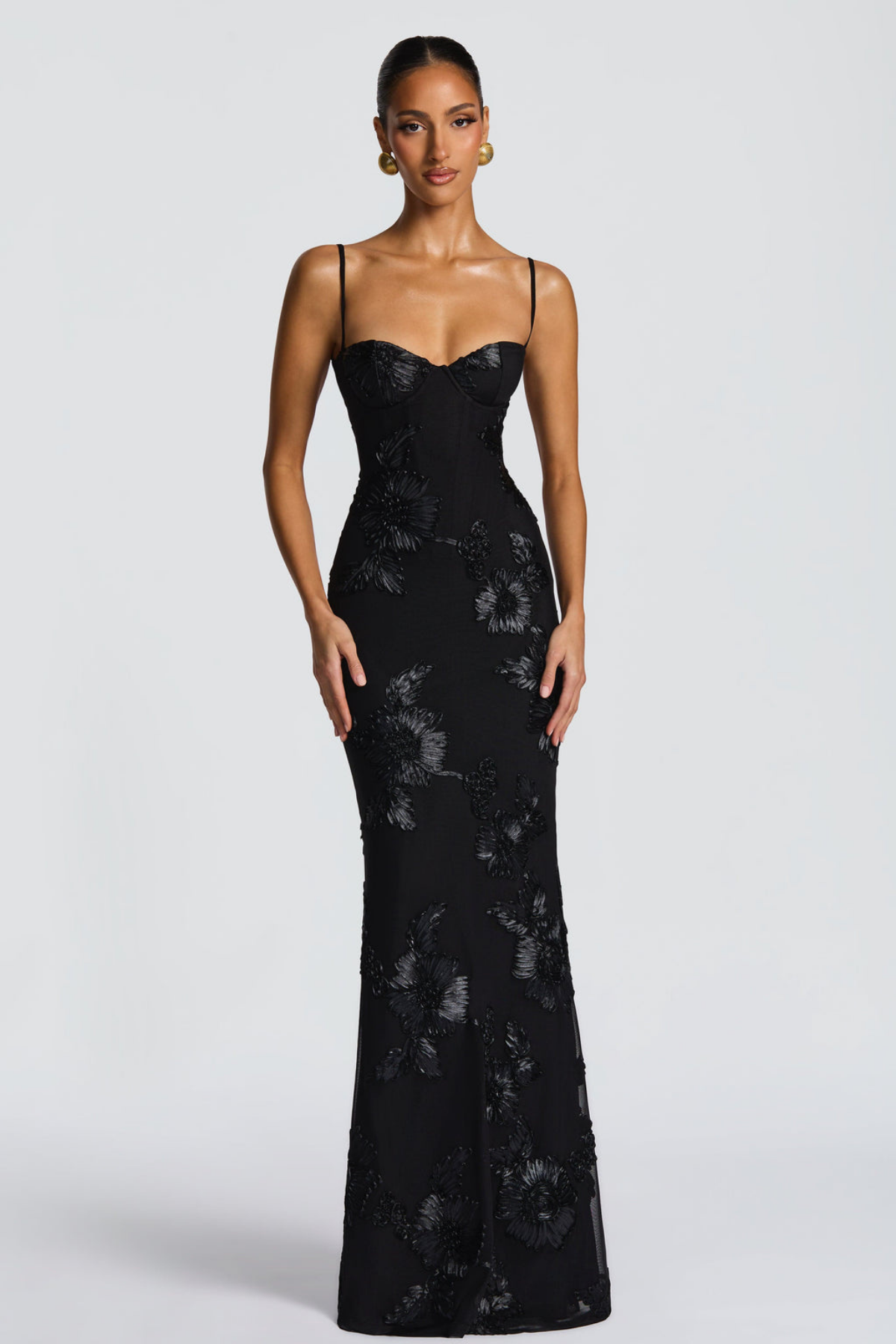 Women's Wedding Guest Floral Sheath Maxi Dress with Lace-Up Back