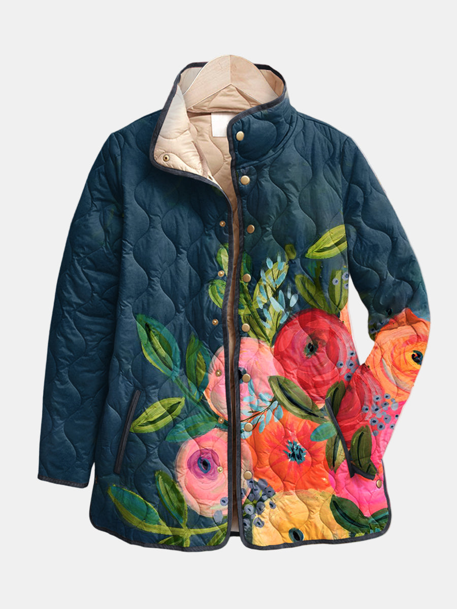 Juna - Women's Quilted Jacket with Floral Print