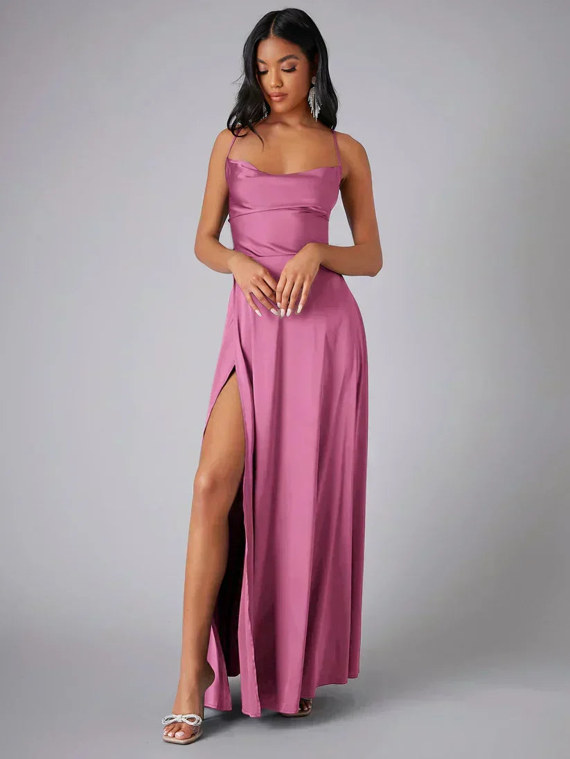 Women's Satin Maxi Evening Dress with High Slit - photo 5