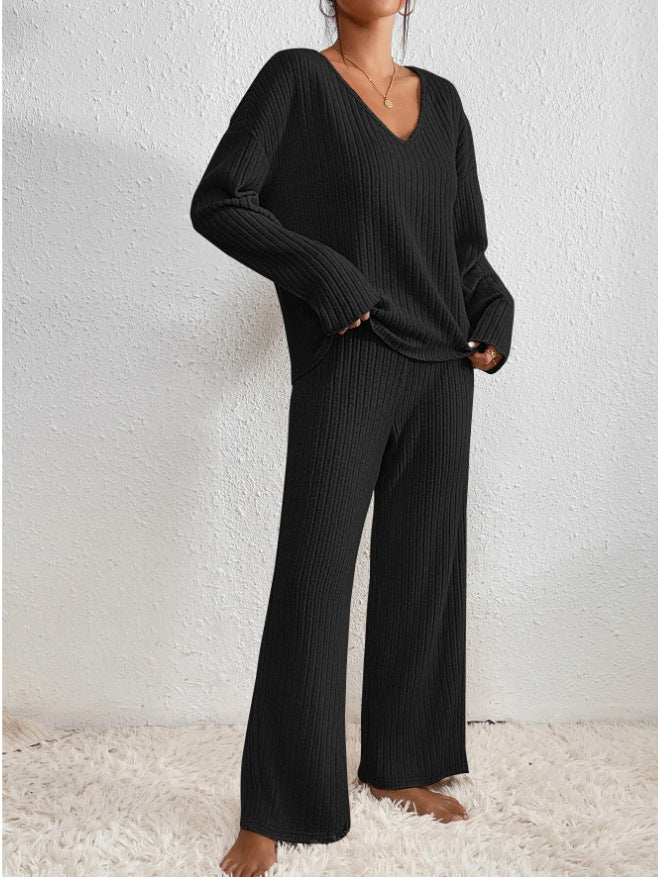 Stella - Women's V-Neck Ribbed Knit Lounge Set - photo 3
