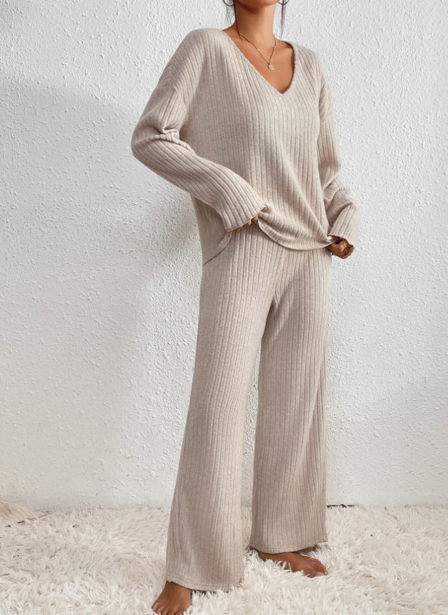 Stella - Women's V-Neck Ribbed Knit Lounge Set - photo 10