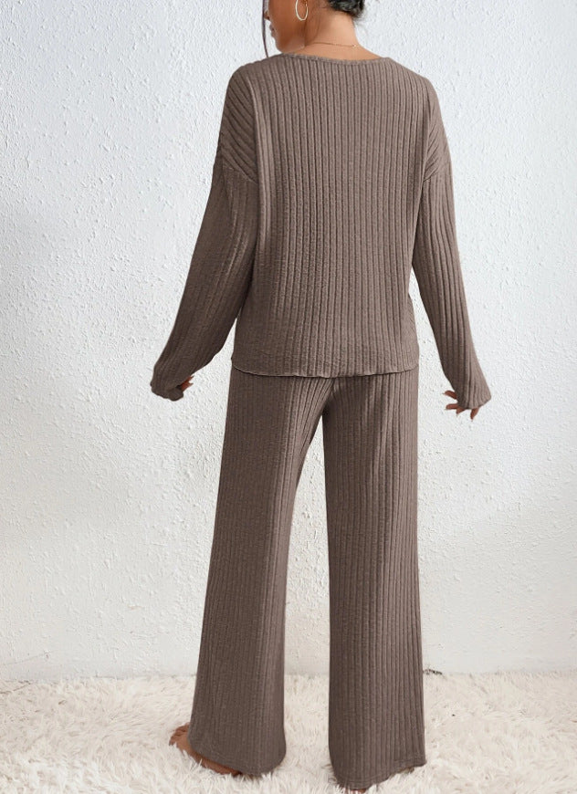 Stella - Women's V-Neck Ribbed Knit Lounge Set - photo 12