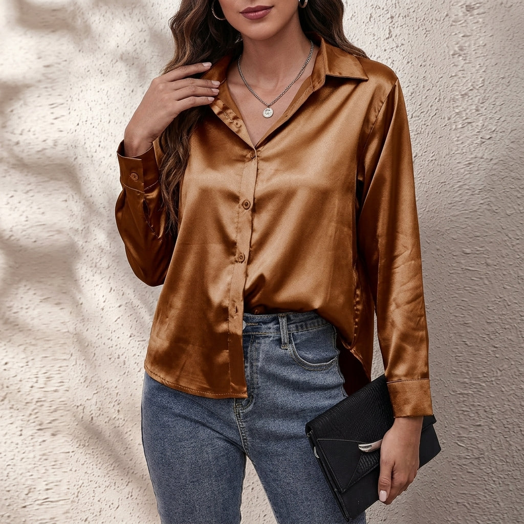Elvina - Women's Silk Button Front Shirt - photo 3