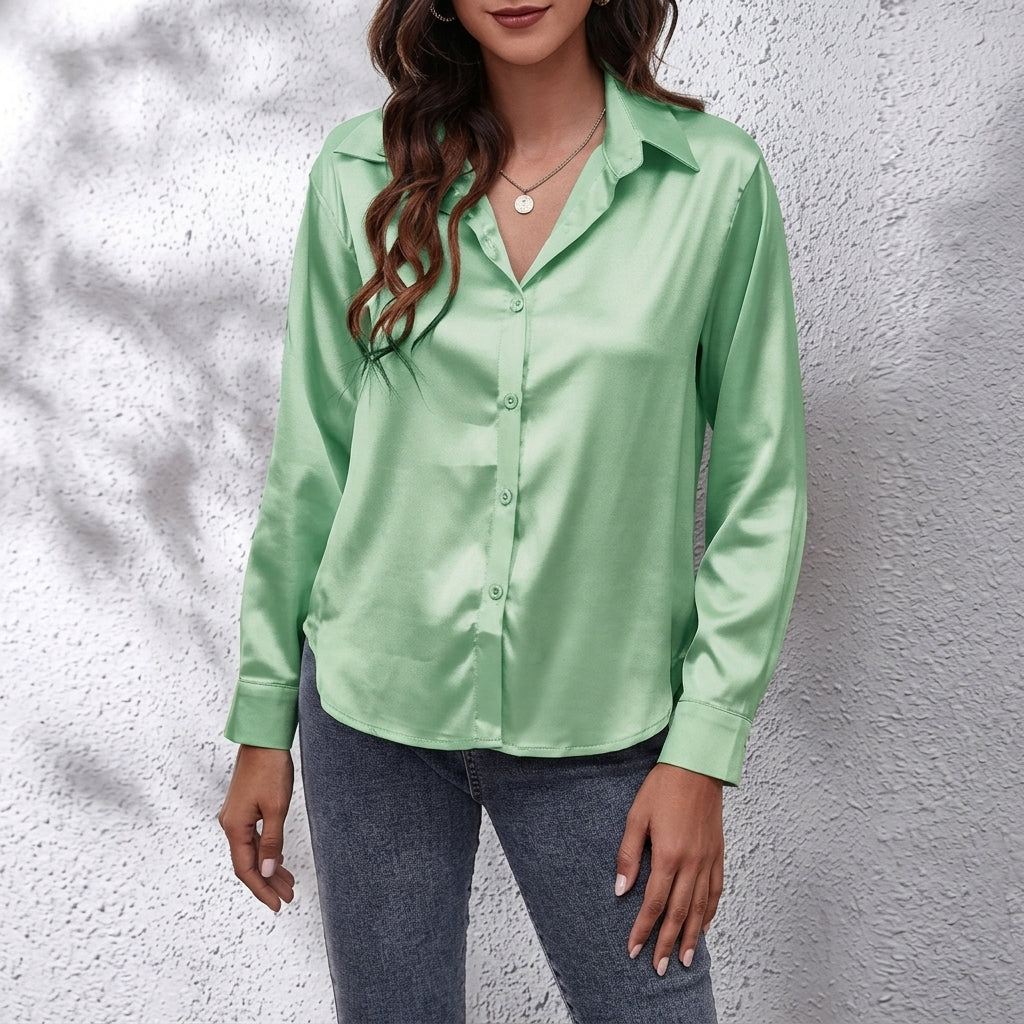 Elvina - Women's Silk Button Front Shirt - photo 5