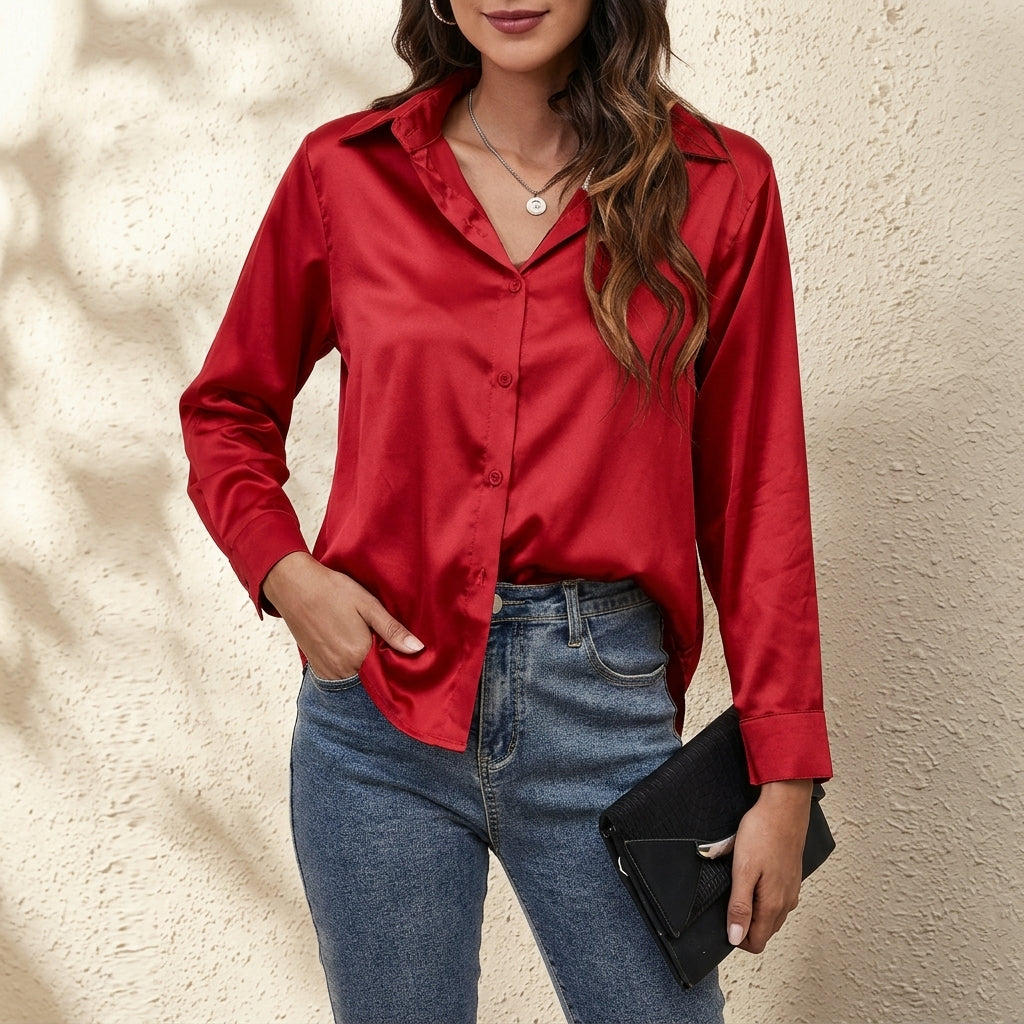 Elvina - Women's Silk Button Front Shirt - photo 8