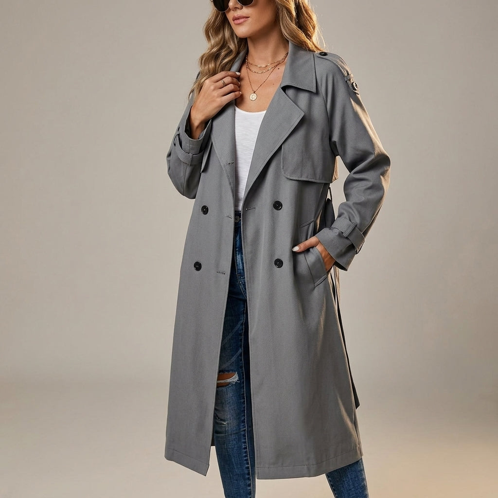 Alvanti - Trenci lung elegant la două rânduri pentru damă