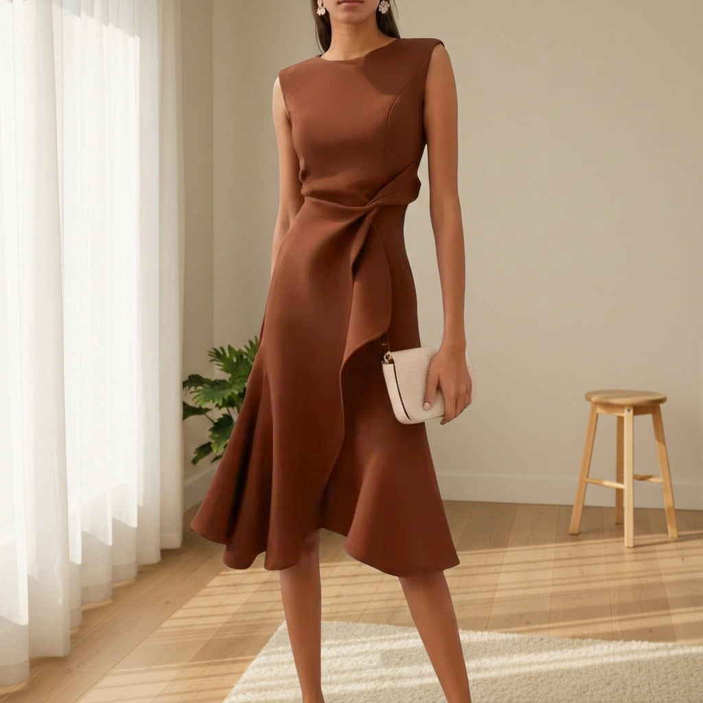 Positano - Abito midi asimmetrico drappeggiato da donna
