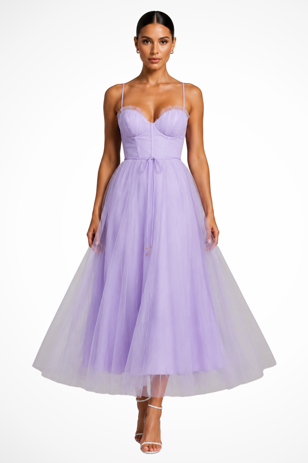 Robe Midi Femme Bustier en Tulle Élégant pour Soirées et Occasions Romantiques