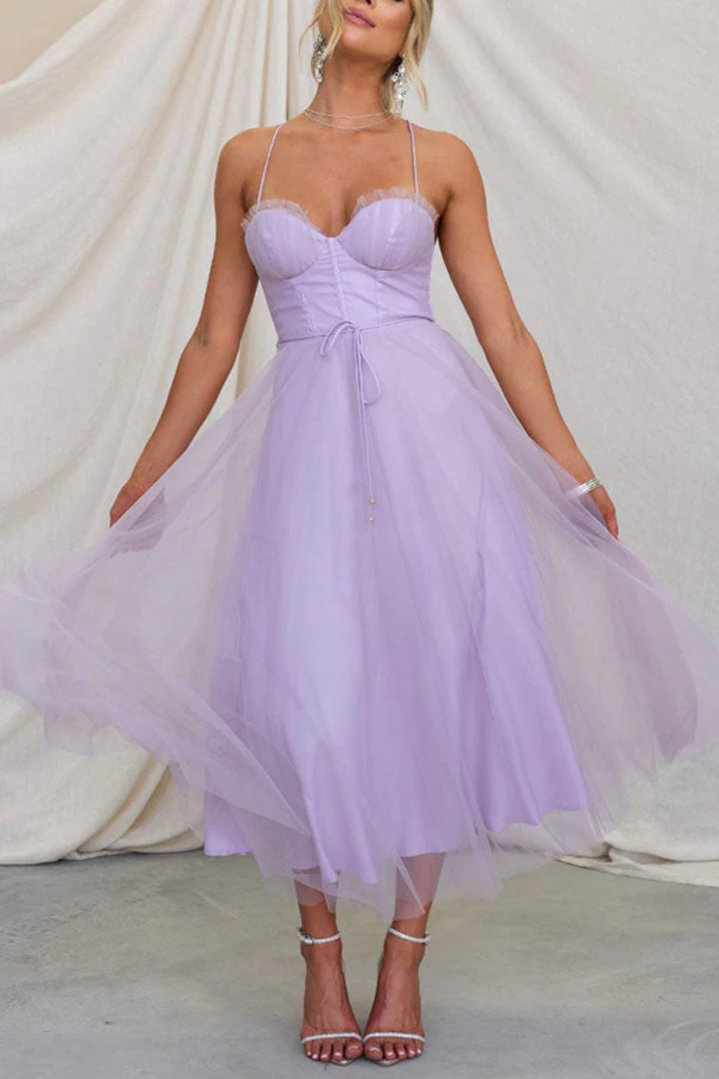 Robe Midi Femme Bustier en Tulle Élégant pour Soirées et Occasions Romantiques