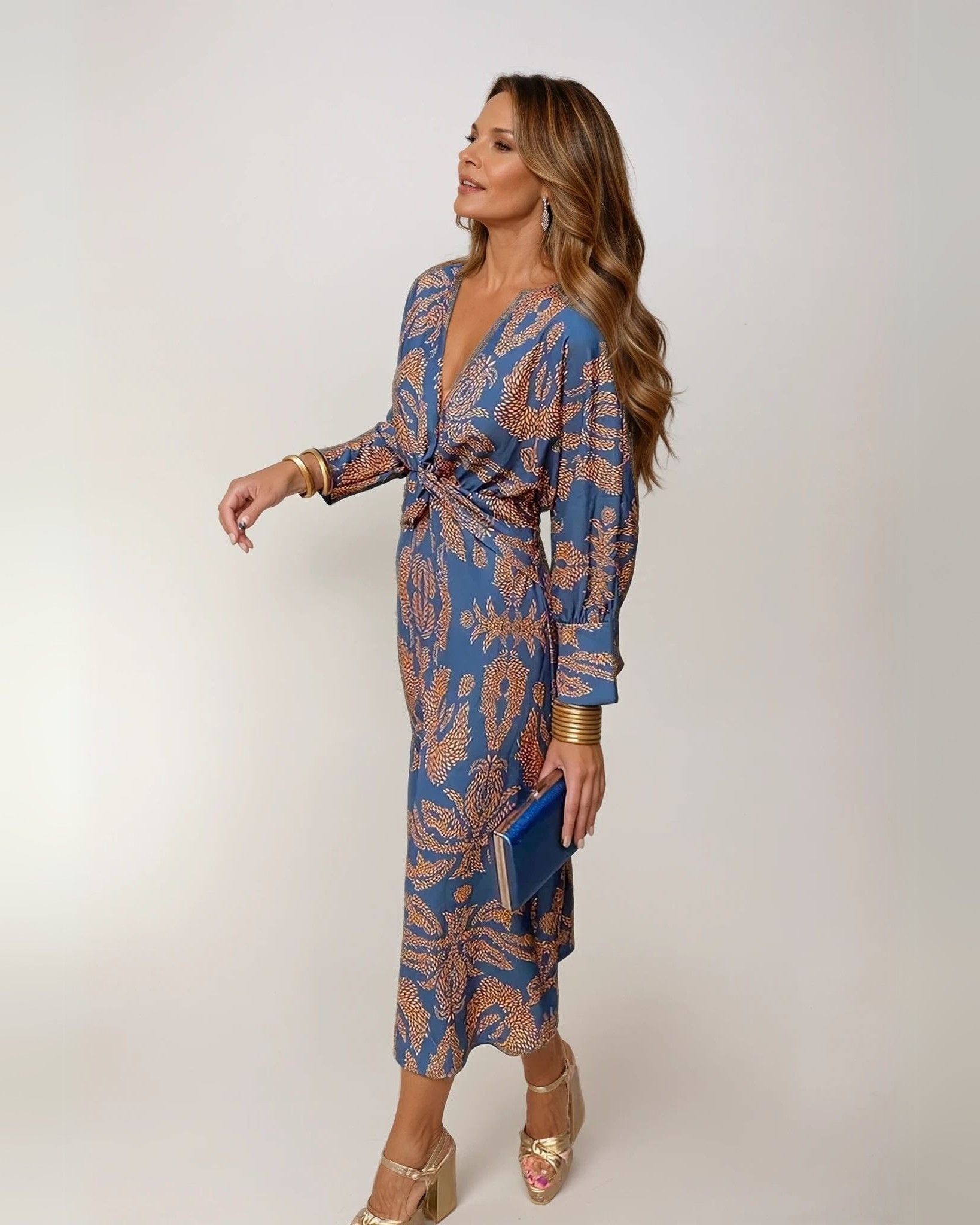 Rose - Women's Wedding Guest Midi Dress with Tie Waist
