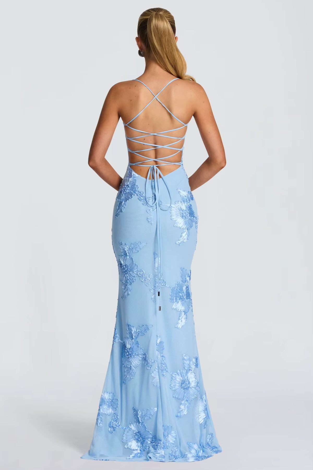 Women's Wedding Guest Floral Sheath Maxi Dress with Lace-Up Back