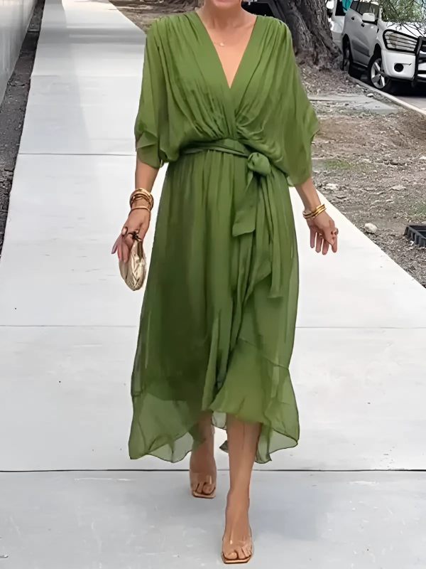 Women's Elegant Wrap Maxi Dress with Tie Waist - photo 2