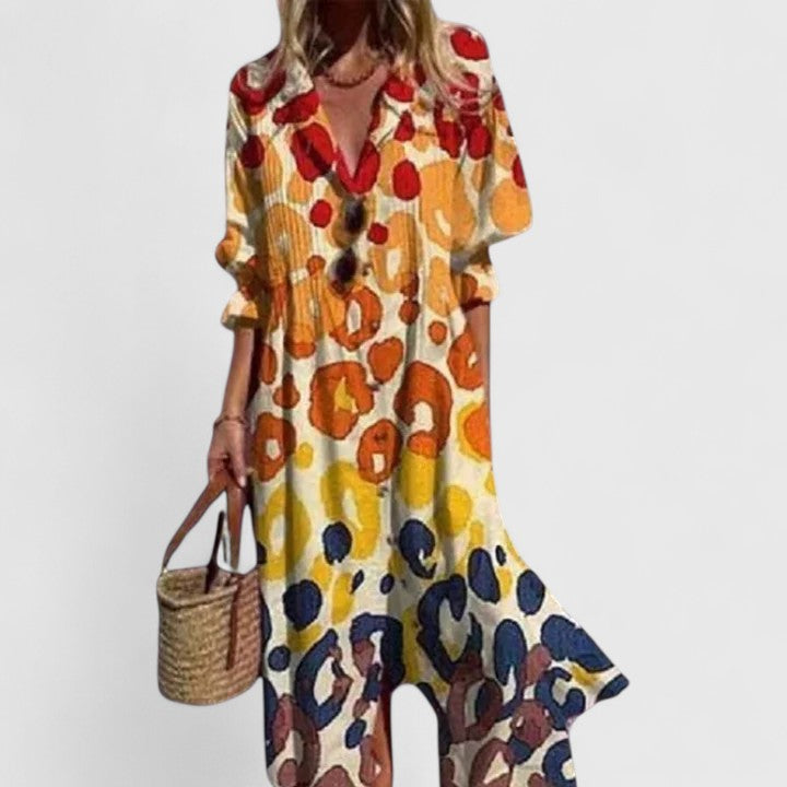 Women's Leaf Print Maxi Shirt Dress with Button Front - photo 2
