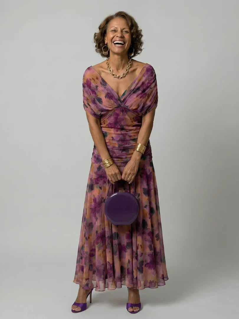Calen - Women's Off Shoulder Draped Flowy Midi Dress - photo 1