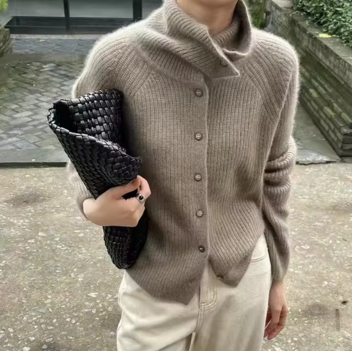 Oonagh - Women's Ribbed Cardigan with Roll Neck