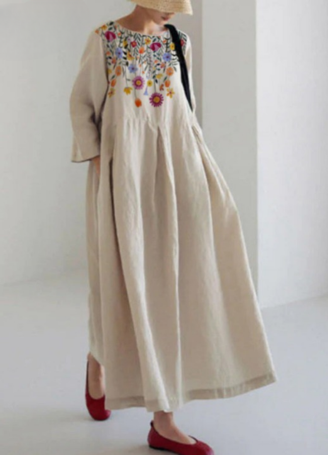 Women's Loose Maxi Dress with Three-Quarter Sleeves