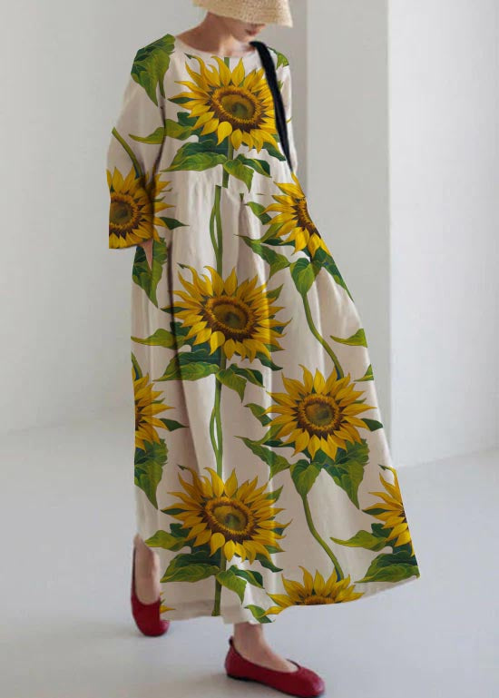 Women's Loose Maxi Dress with Three-Quarter Sleeves