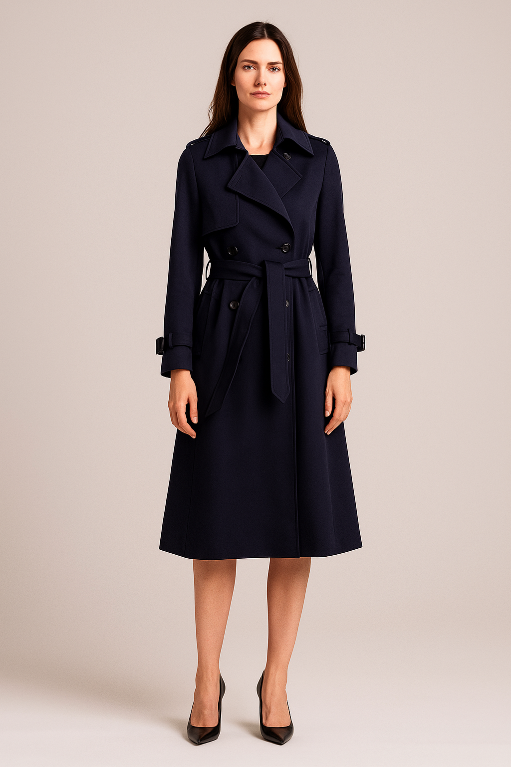 Women's Double Breasted Trench Coat with Detachable Belt - photo 4