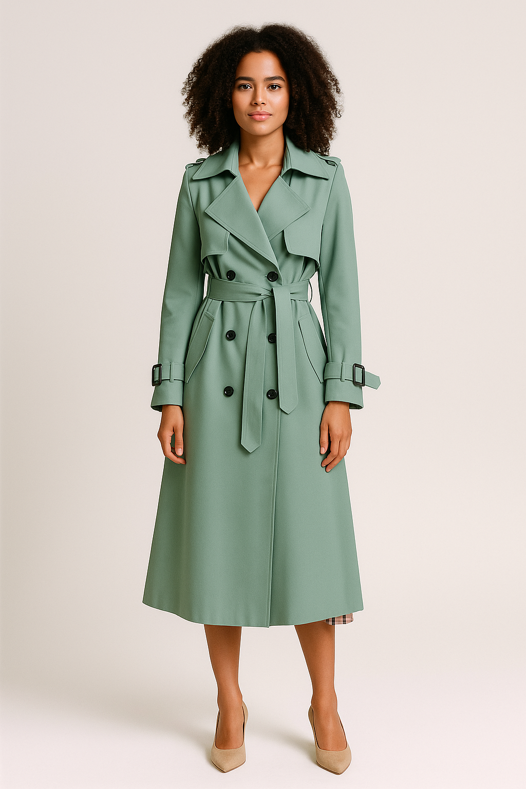 Women's Double Breasted Trench Coat with Detachable Belt - photo 6