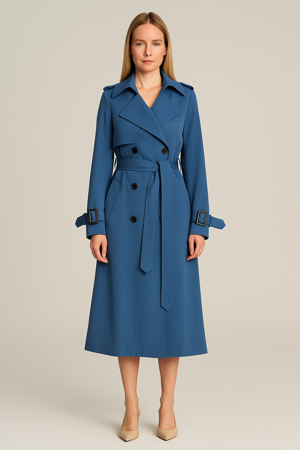 Women's Double Breasted Trench Coat with Detachable Belt - photo 5