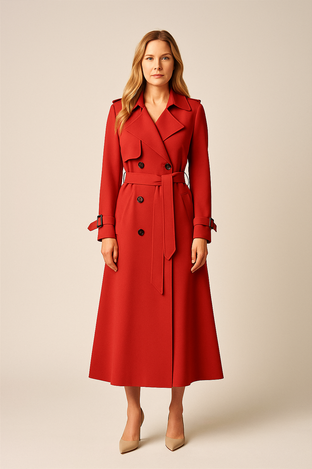 Women's Double Breasted Trench Coat with Detachable Belt - photo 7