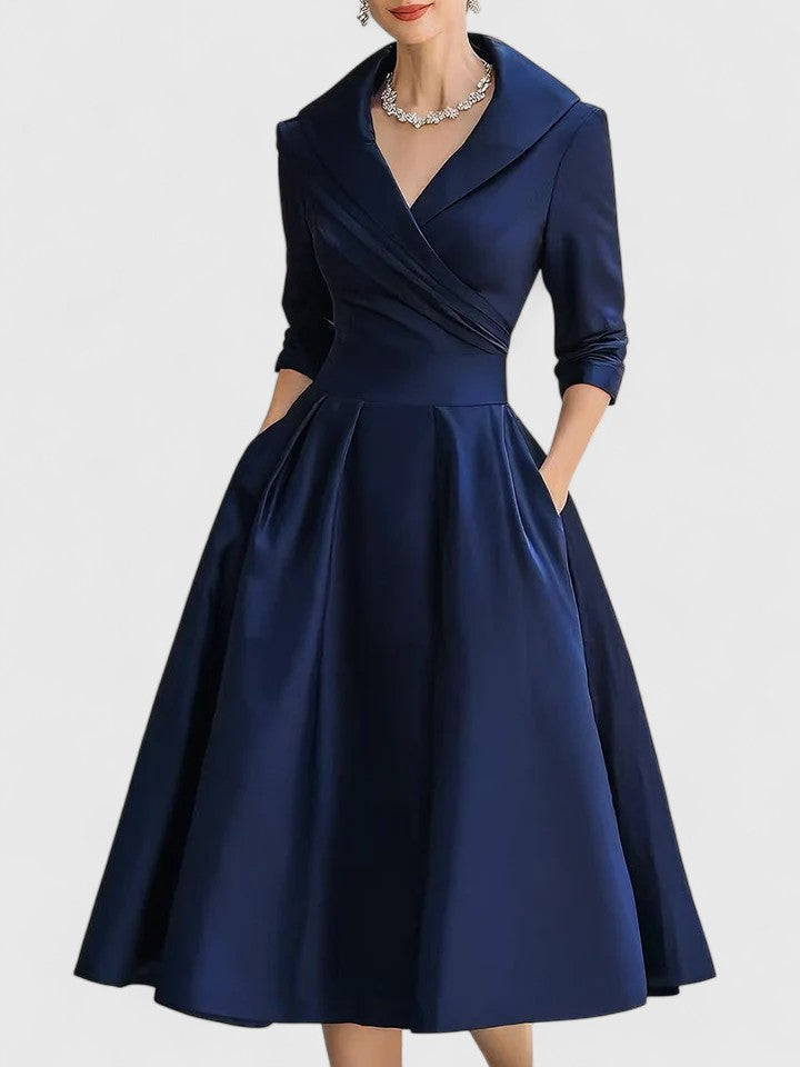 Tereza - Women's Midi Dress with Defined Waist