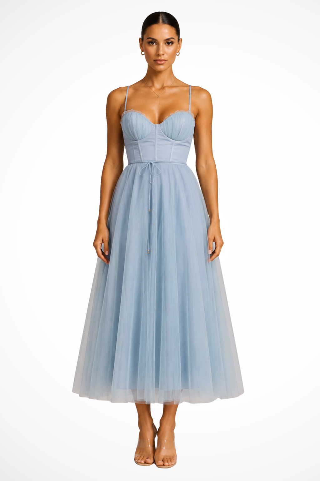 Robe Midi Femme Bustier en Tulle Élégant pour Soirées et Occasions Romantiques