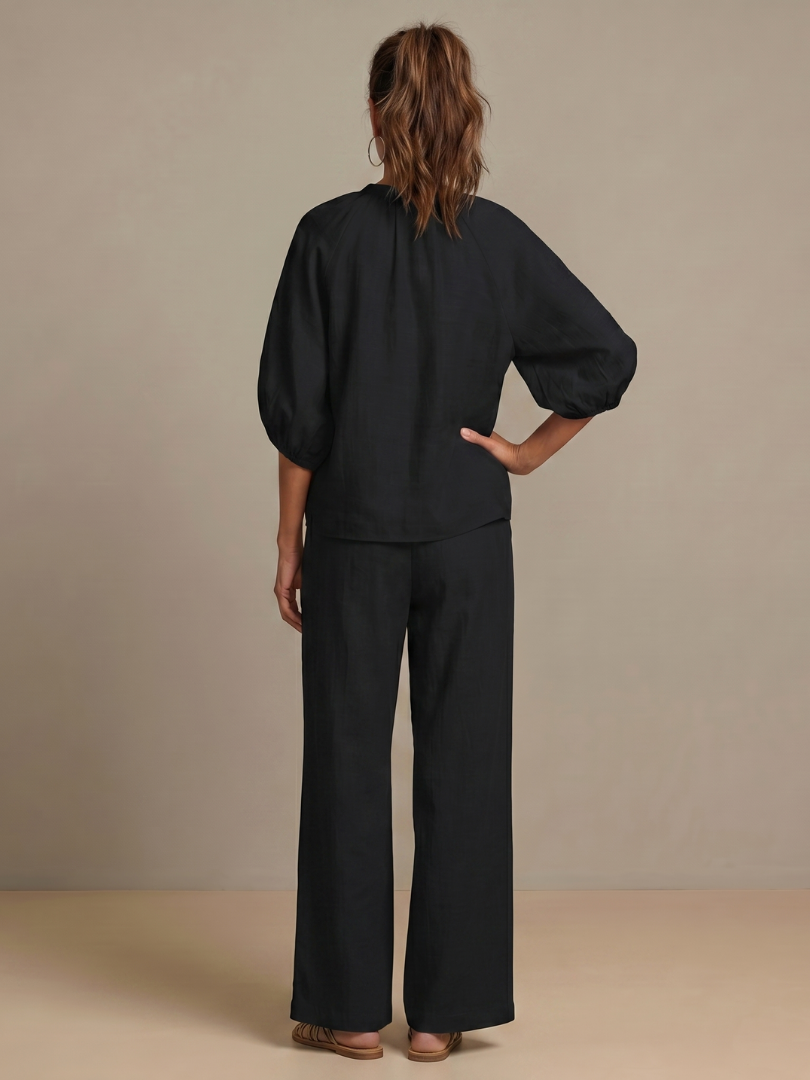 Women's Zip Front Blouson Top Wide Leg Set - photo 17
