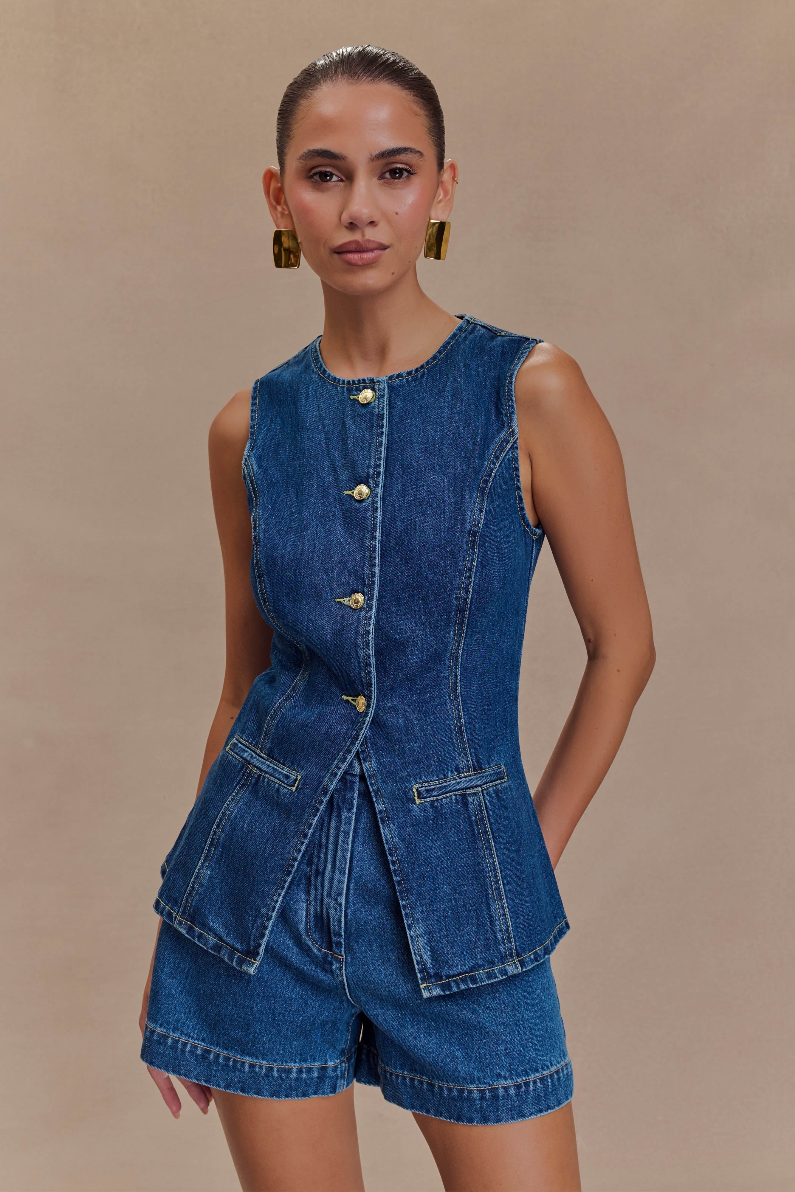 Set din denim din două piese pentru femei, șic - modern și confortabil