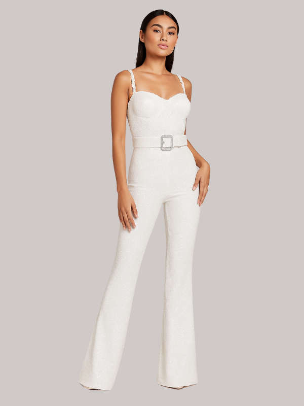 Elizabeth - Women’s Strapless Glitter Jumpsuit with Waist Belt - photo 2