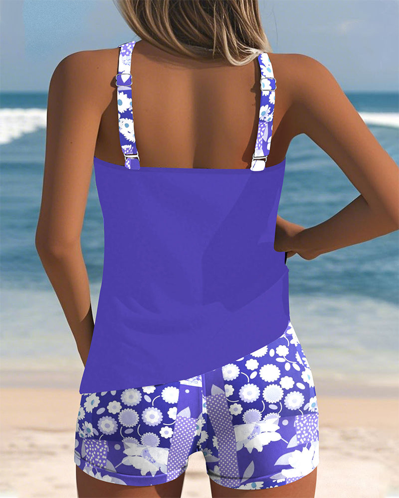 Women's Printed Tankini Set with Swim Shorts