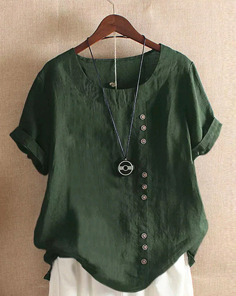 Charlie - Women's Crew Neck Cotton-Linen T-Shirt - photo 6