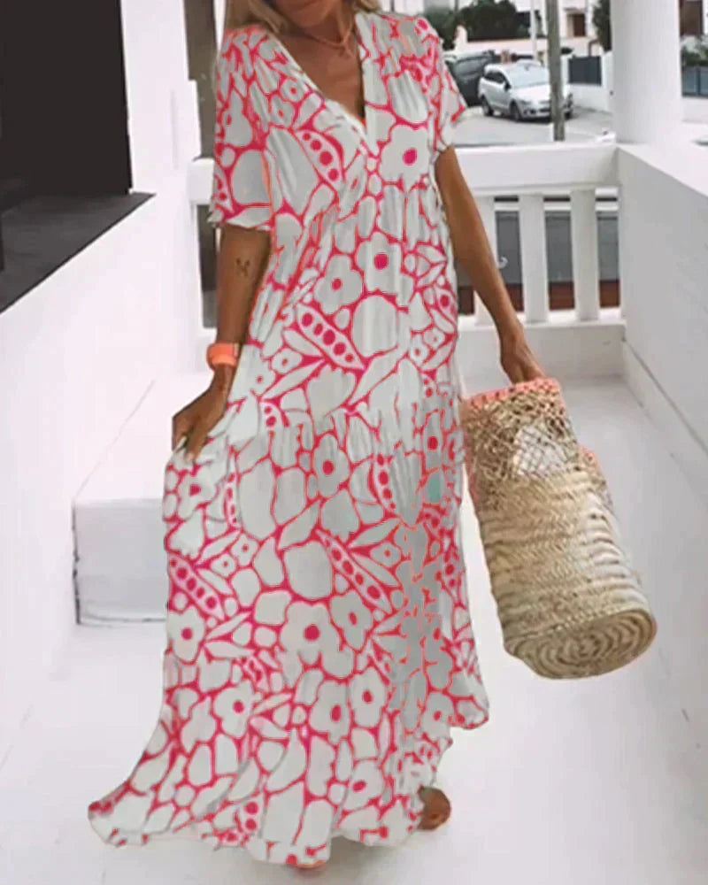 Women's Green Floral Wedding Guest Maxi Dress with Flattering Drape - photo 3