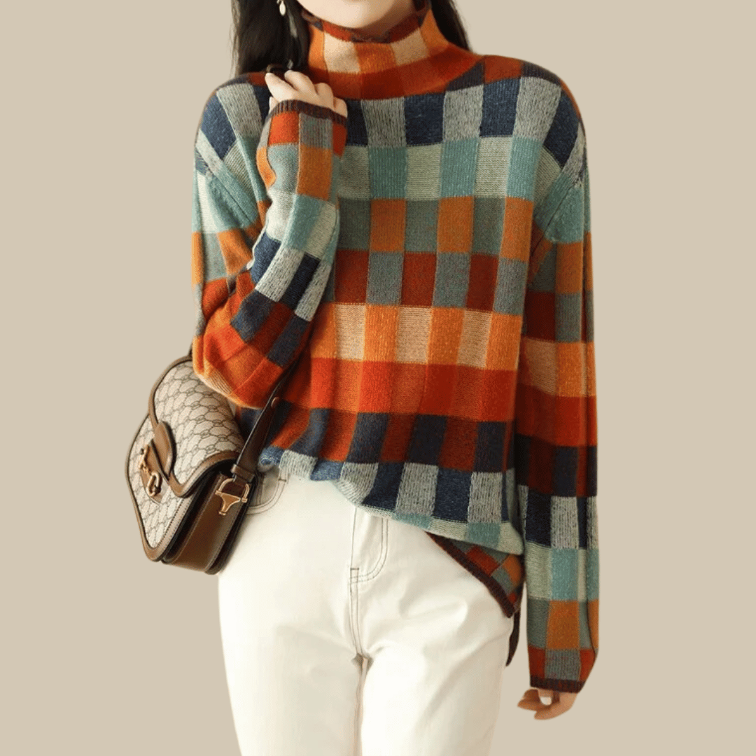 Bethany - Women’s Patchwork Turtleneck Sweater - photo 1