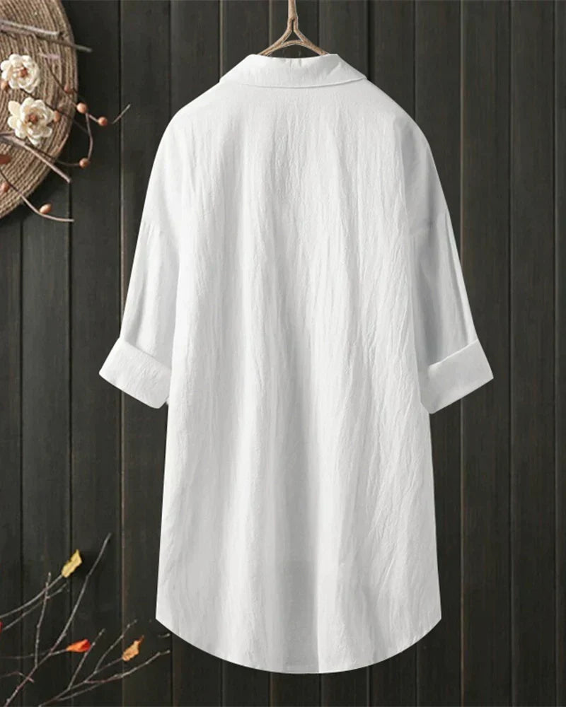 Women's Oversized Shirt Blouse with Dipped Hem