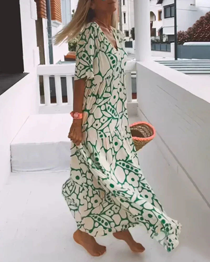 Women's Green Floral Wedding Guest Maxi Dress with Flattering Drape - photo 6