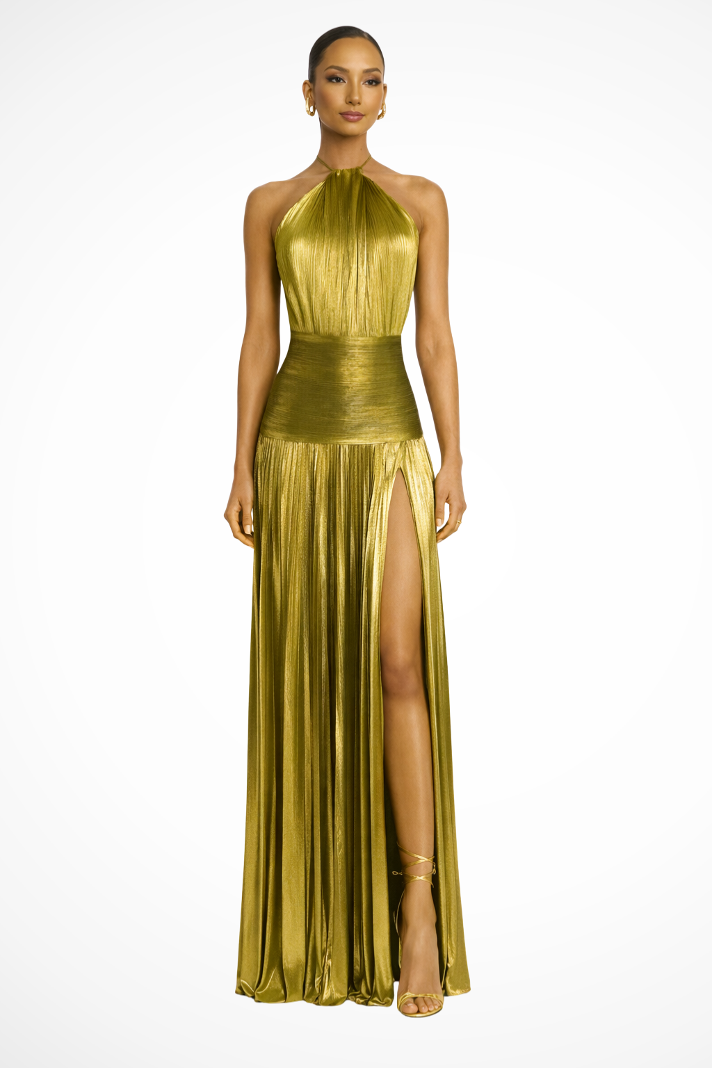 Women's Elegant Halter Neck Satin Wedding Guest Maxi Dress - photo 1