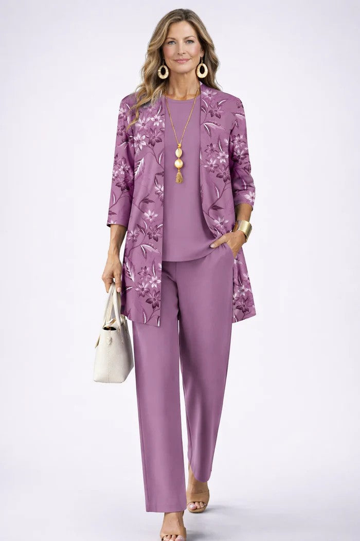 Women's Three-Piece Printed Set with Jacket and Pants