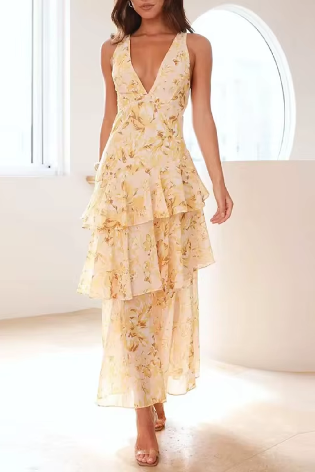 Vera – Women’s Summer Maxi Dress Floral V Neck Sleeveless Tiered Ruffle Boho Dress - photo 1